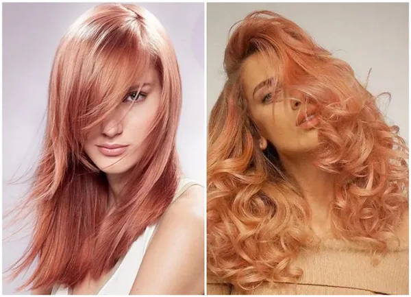 персиковый теплый оттенок розового золота волос