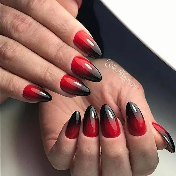 дизайн острых ногтей красный с черным