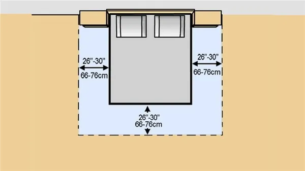 Схема с подробным обозначение габаритов кровати и комнаты