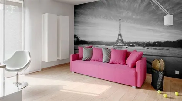 Розовый диван — кому по вкусу: гармония цвета, стили интерьера. Бледно розовый фон. 14