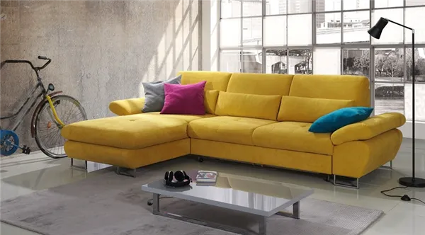 Желтый угловой диван для ежедневного сна с механизмом 