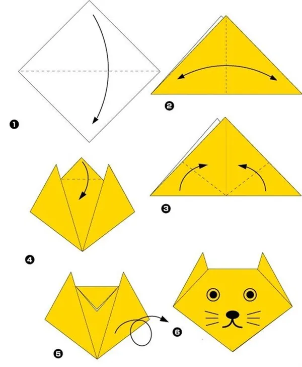 Кошачья мордочка - схемы оригами из бумаги для детей