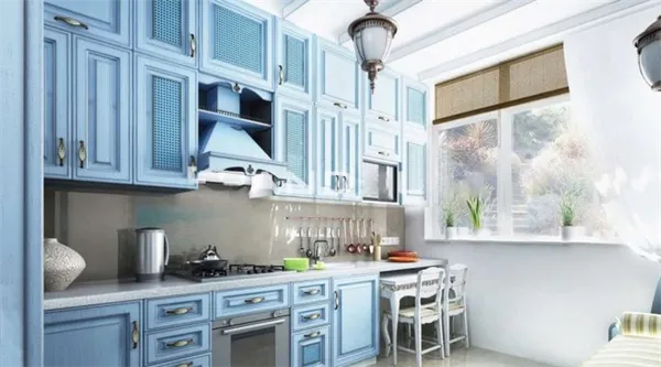 Голубая кухня в дизайне интерьера. Голубая кухня в интерьере. 2