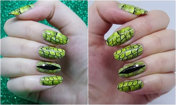 Маникюр с изображением рептилий и змеиной кожи на ногтях. Маникюр со змеей. 8