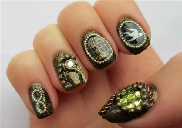 Маникюр с изображением рептилий и змеиной кожи на ногтях. Маникюр со змеей. 22
