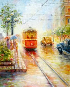 Картина вечерний трамвай