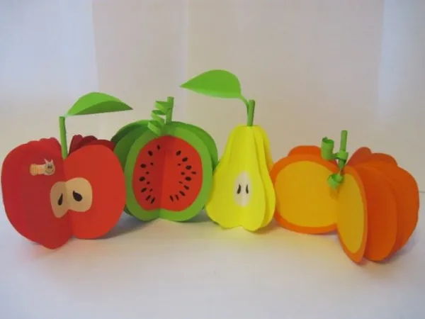 Фрукты и овощи из цветной бумаги для детских поделок. Яблоко шаблон для вырезания из бумаги. 2