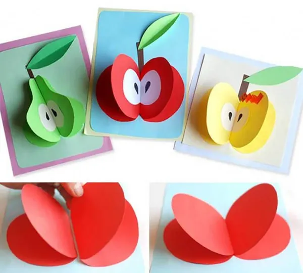Фрукты и овощи из цветной бумаги для детских поделок. Яблоко шаблон для вырезания из бумаги. 4