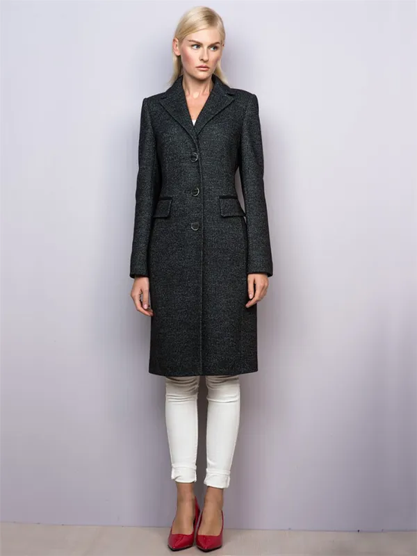 Стильное темно-серое женское классическое пальто