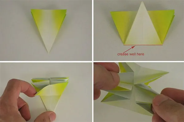 Поэтапная сборка оригами-ромашки с объёмной сердцевиной