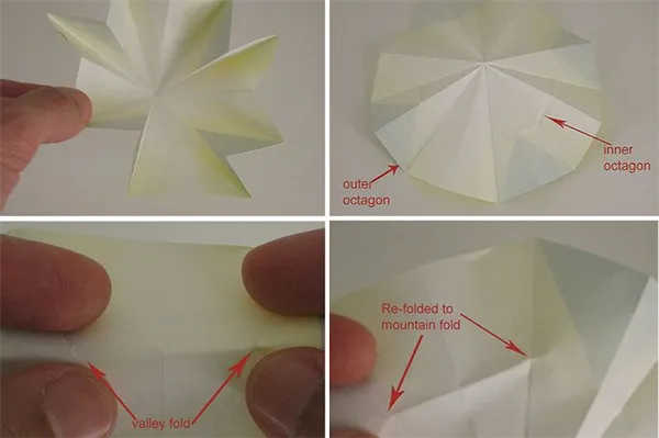 Поэтапная сборка оригами-ромашки с объёмной сердцевиной