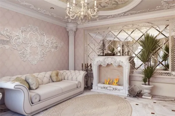 Двухуровневые потолки из гипсокартона для гостиной и зала в стиле барокко